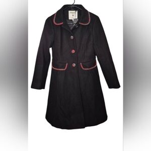 Elegant Black Women's Coat with Red Accents